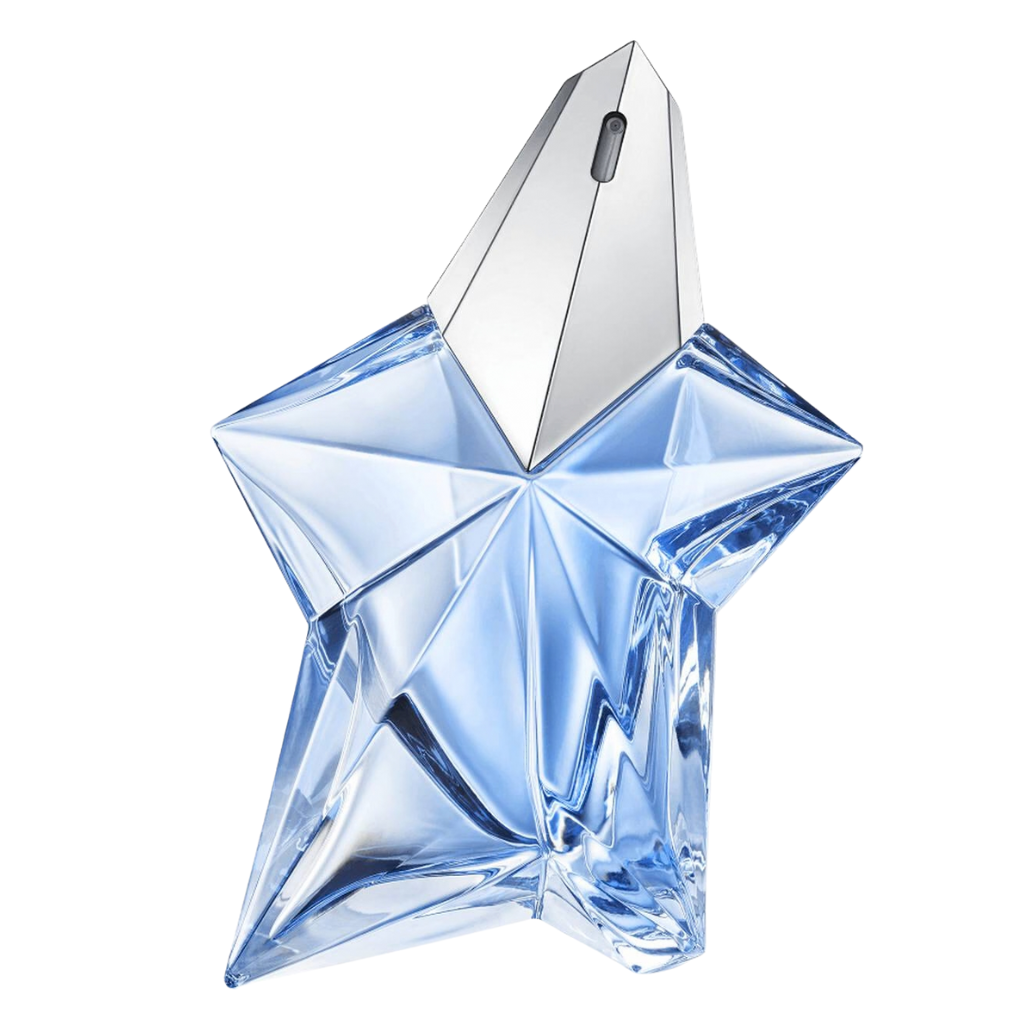 Angel EDP Tester perfume bottle shaped like a blue crystal star with a shiny silver cap.