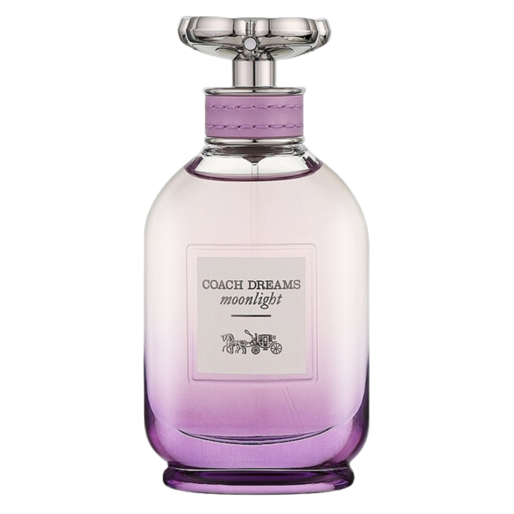 Elegant glass bottle of Dreams Moonlight EDP with purple gradient and silver cap showcasing a luxurious fragrance design