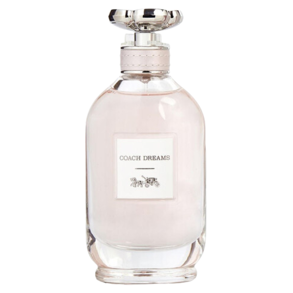 Elegant clear glass perfume bottle with pale pink liquid and silver cap labeled Dreams EDP