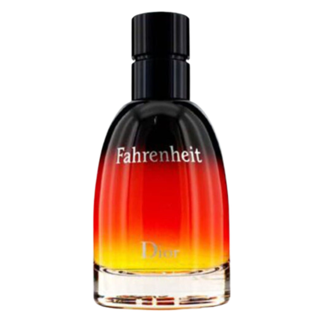 Fahrenheit EDP in a sleek gradient bottle with warm red, orange, and black tones for a bold fragrance look