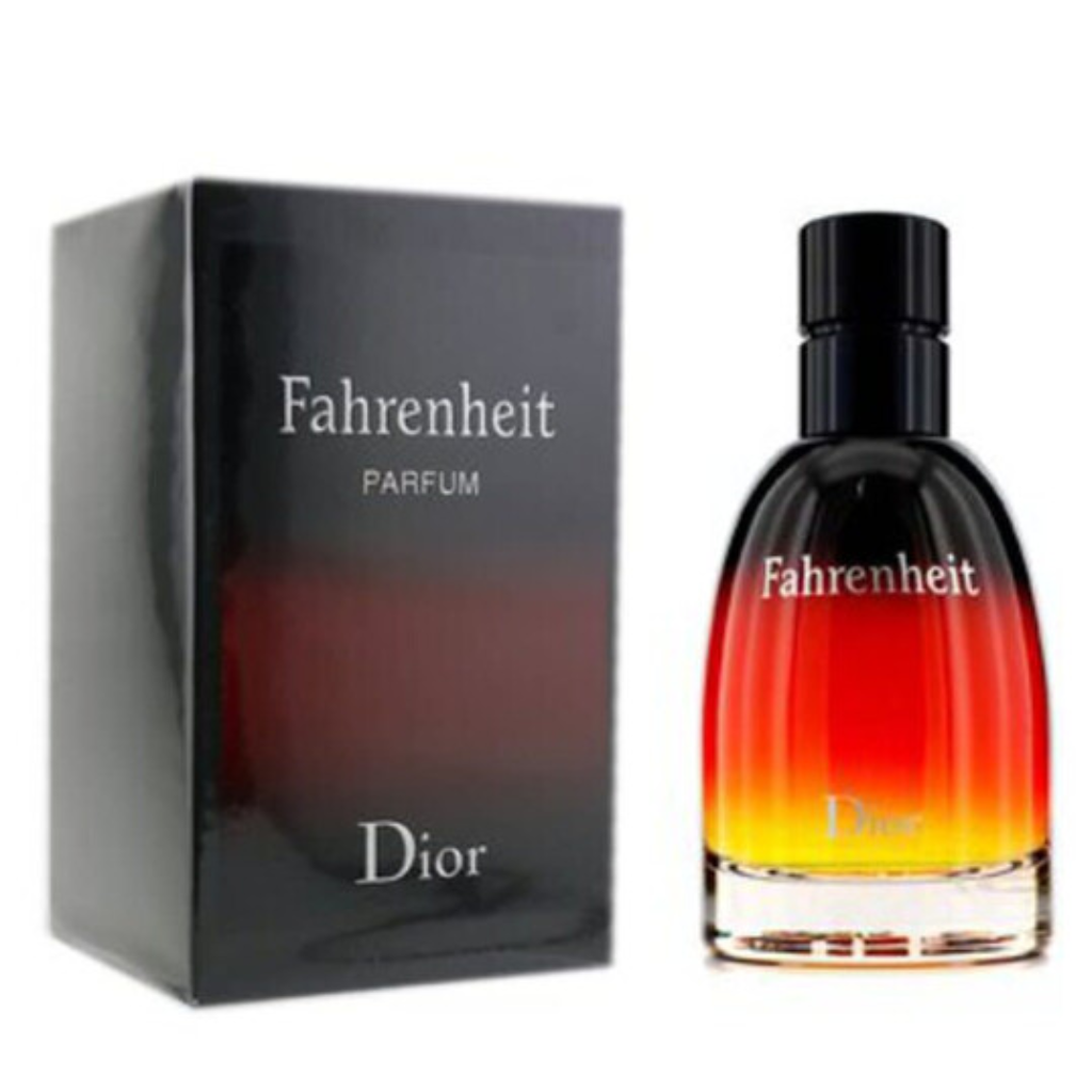 Fahrenheit EDP glass bottle with black to red gradient and matching black box packaging for niche fragrance decants