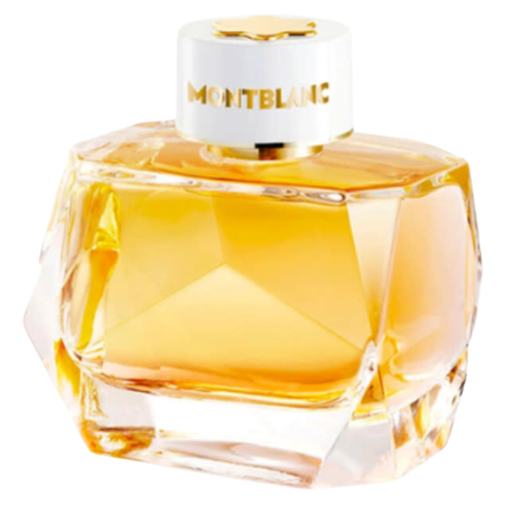 Elegant glass bottle of Signature Absolue EDP with golden amber liquid and white gold-accented cap
