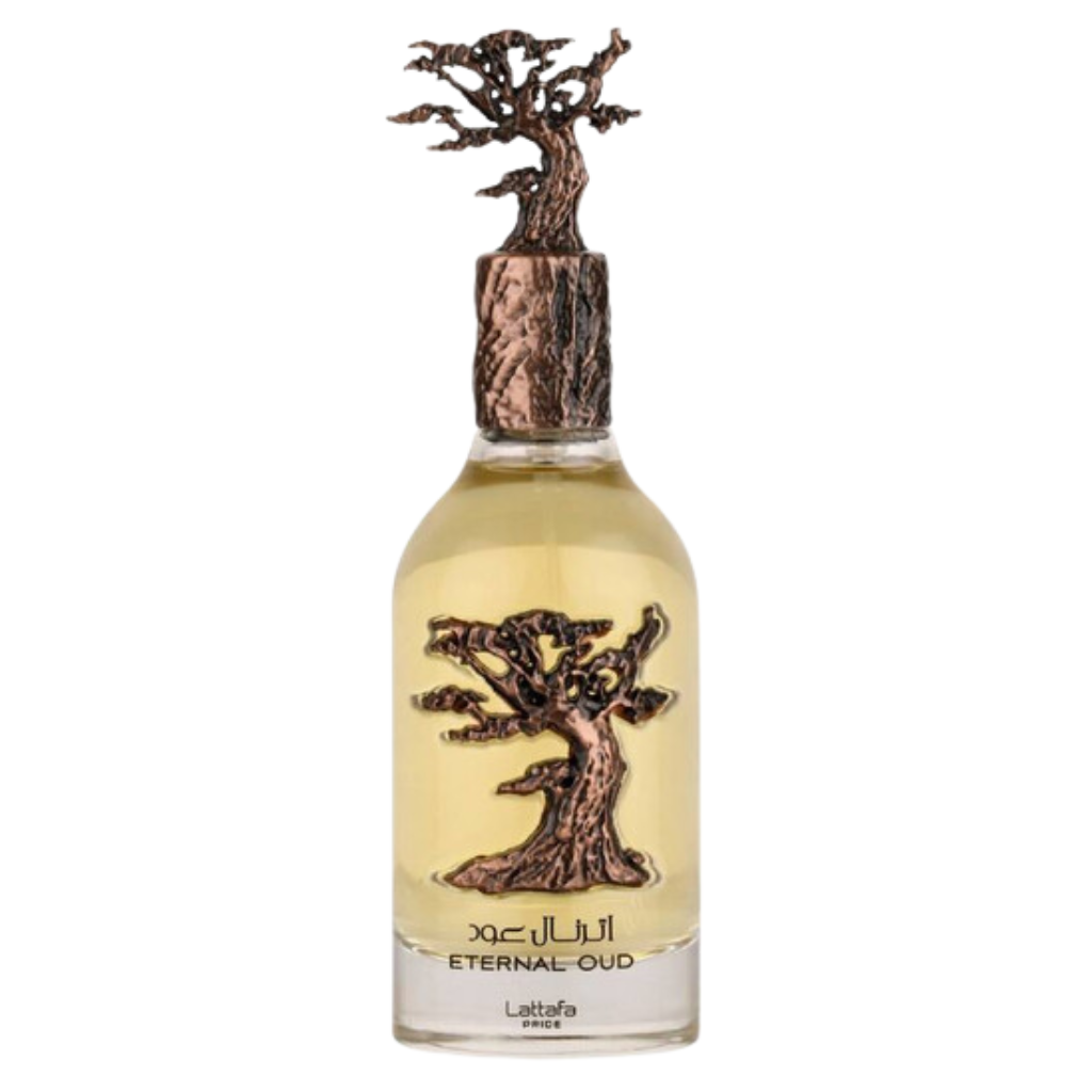 Pride Eternal Oud EDP fragrance bottle with detailed tree design and bronze cap for niche luxury perfume lovers