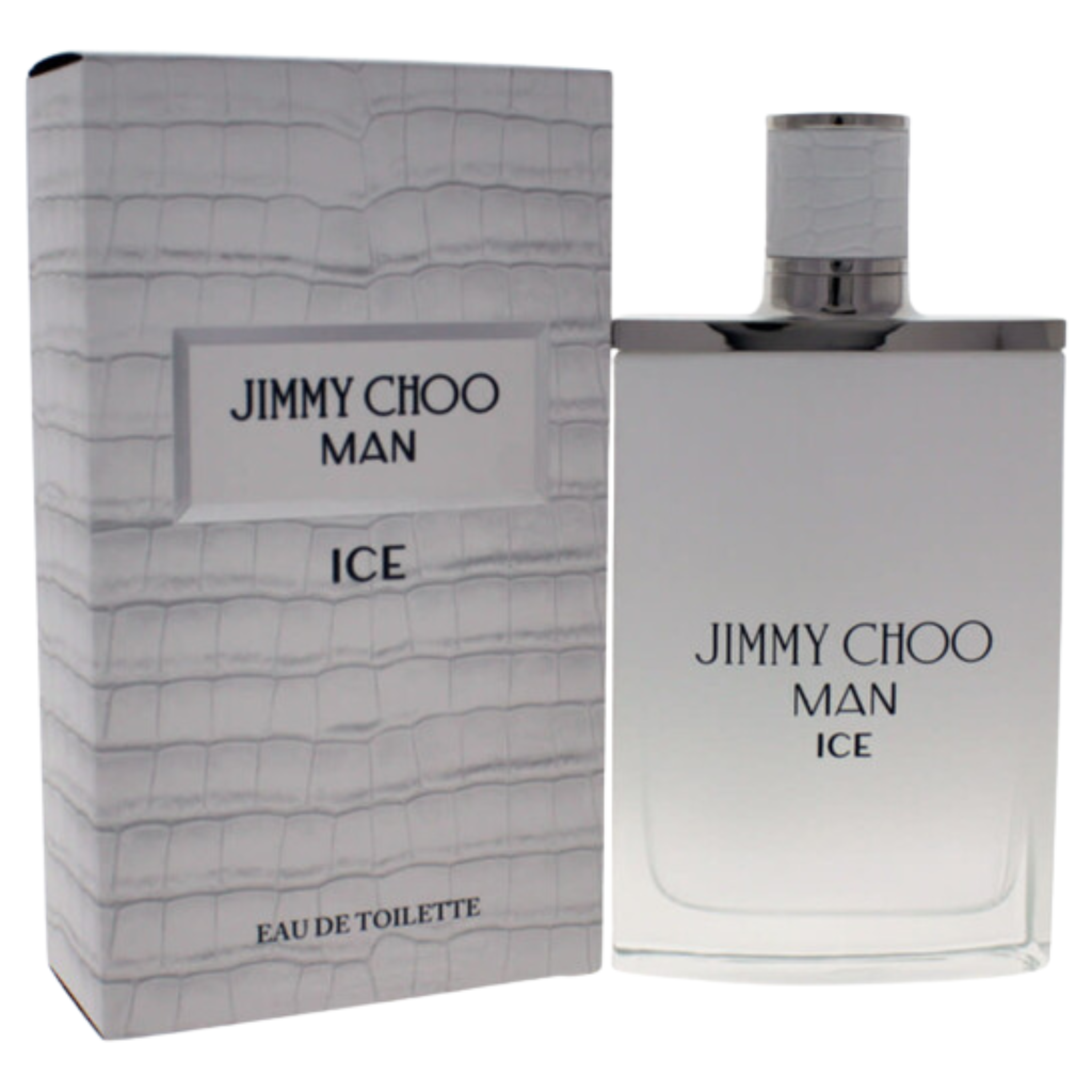 Man Ice EDT perfume bottle with sleek silver design next to matching textured silver packaging box