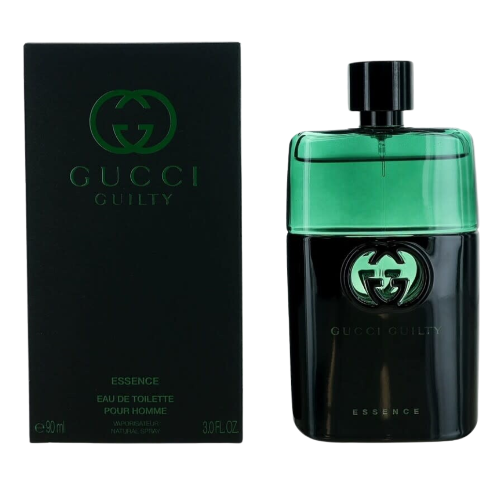 Guilty Essence EDT perfume bottle and box with green and black design for a refined fragrance experience