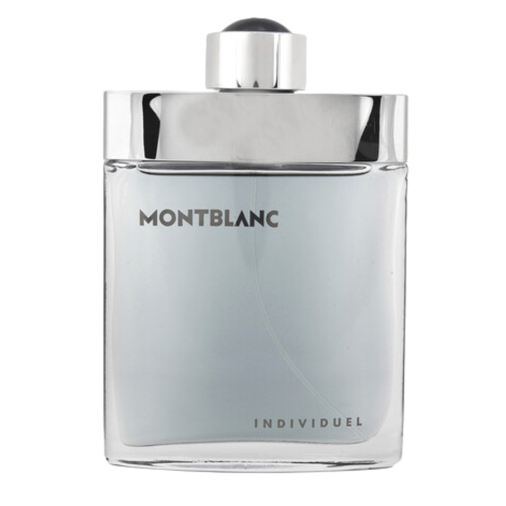 Montblanc Individuelle EDT bottle featuring sleek silver and clear glass design with black and chrome cap