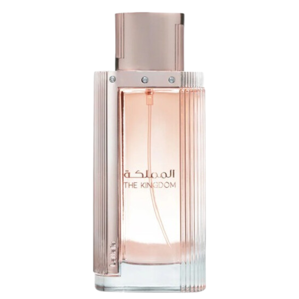 Elegant clear glass perfume bottle with light pink liquid of The Kingdom for Women EDP fragrance inside