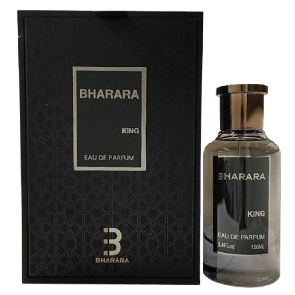 King EDP perfume bottle and box with black and gold elegant design for niche fragrance decants.