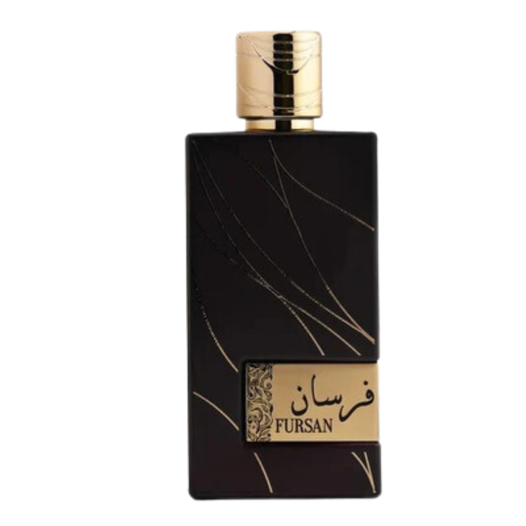 Fursan Brown EDP perfume bottle with black and gold design, showcasing elegant luxury fragrance decant packaging.
