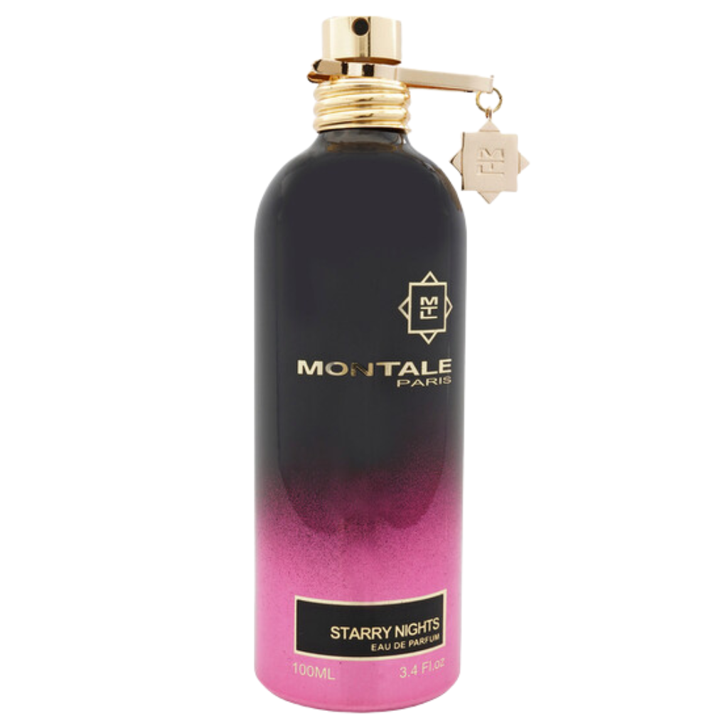 Montale Paris Starry Nights EDP perfume bottle with black and pink gradient and gold detailing for elegant fragrance decants