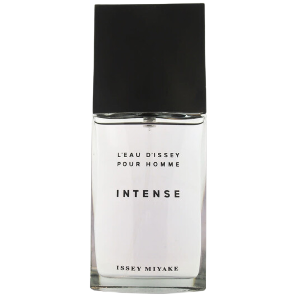 L’Eau d’Issey Pour Homme Intense EDT in a clear bottle with black cap, sleek minimalist design fragrance decant.