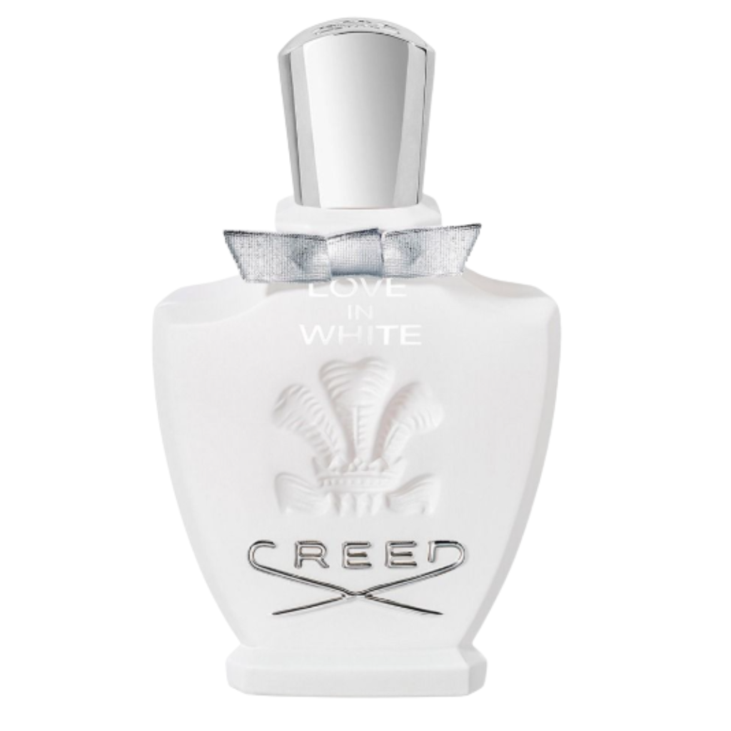 Love in White EDP Tester perfume bottle with white embossed design and silver cap and bow detail