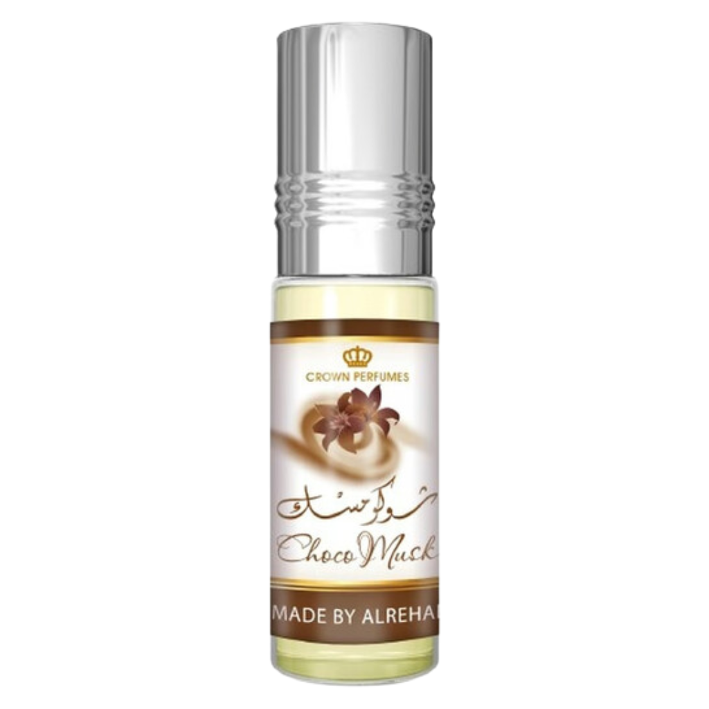 Choco Musk Concentrated Perfum Rollerball with silver cap and elegant floral label design for travel or daily use