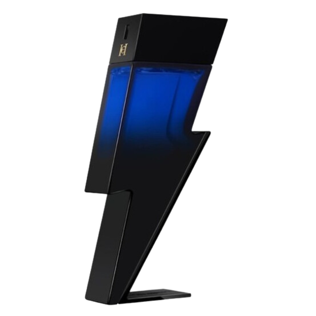 Sleek black and blue lightning bolt-shaped bottle of Bad Boy Cobalt Elixir EDP fragrance for men.