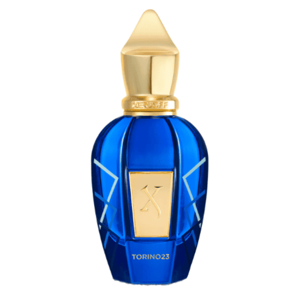 Elegant blue and gold bottle of Torino 23 EDP niche fragrance decant, perfect for trying before you buy cologne