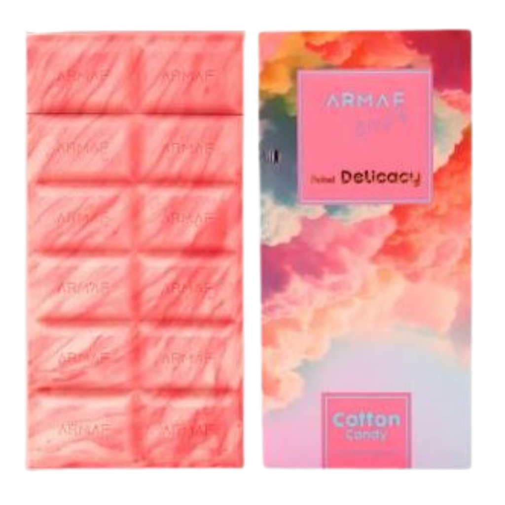Delight Cotton Candy EDP perfume sample packaging with soft pink and colorful cloud design for fragrance decants