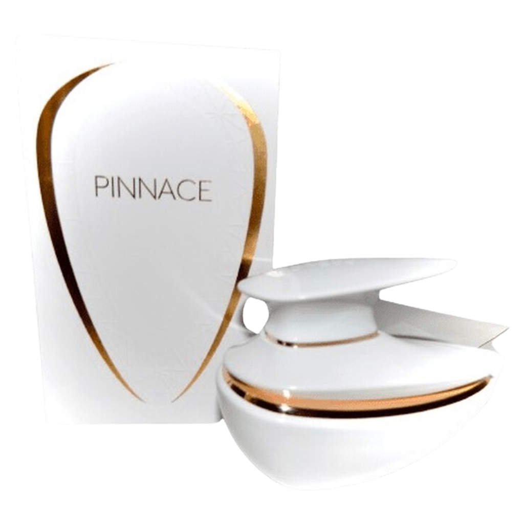 Pinnace White EDP perfume bottle and packaging with sleek white and gold detailing, luxury fragrance decant sample.