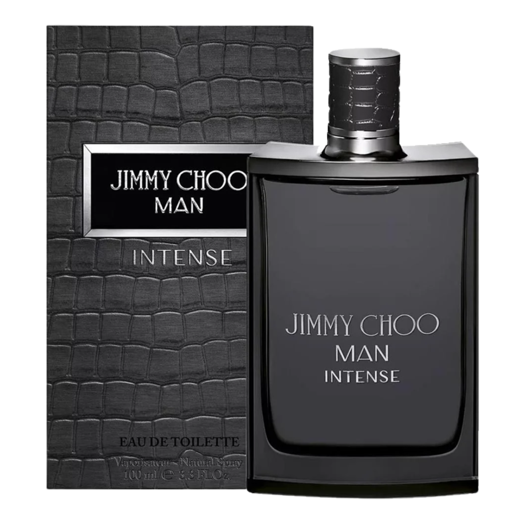 Luxury black fragrance bottle and packaging with textured design showcasing Man Intense EDT scent for men