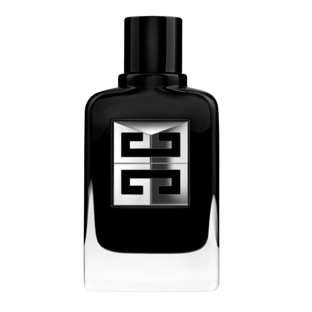 Black and clear glass bottle of Gentleman Society EDP with a silver geometric logo on the front panel