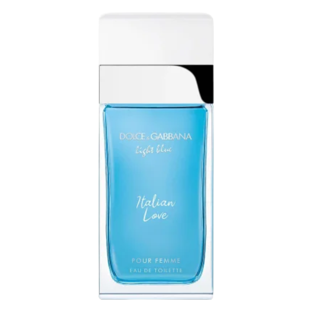 Light Blue Italian Love EDT blue perfume bottle with white and silver cap by Dolce & Gabbana