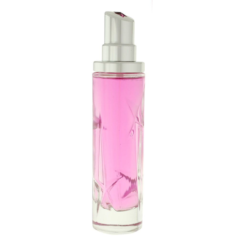 Mugler Show EDT perfume bottle with pink liquid and silver spray cap on white background