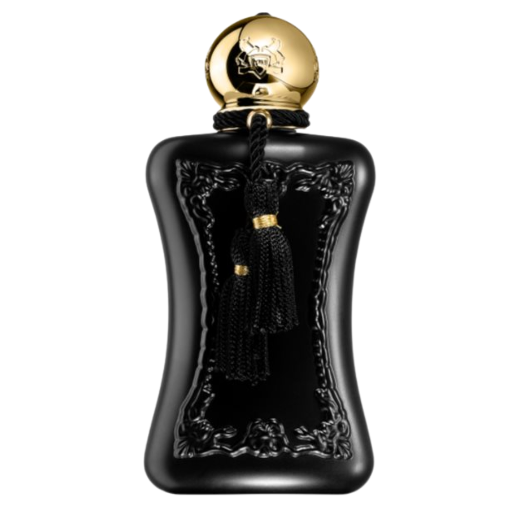 Athalia EDP black decorative bottle with gold cap and tassel, elegant niche fragrance decant design