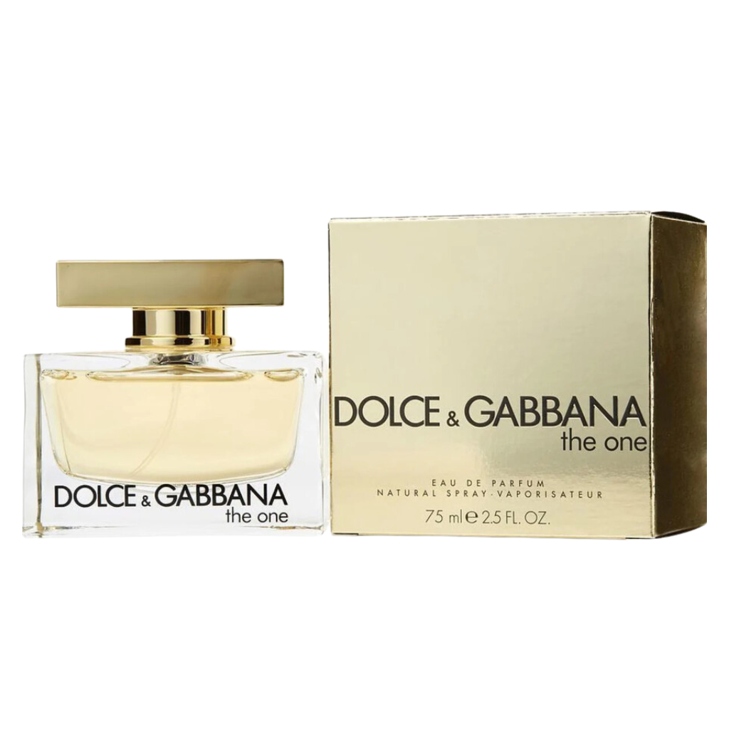 The One For Women EDP designer perfume bottle with matching gold Dolce & Gabbana the one packaging box