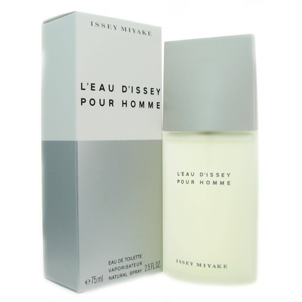 L'Eau D'Issey Pour Homme EDT bottle and packaging, minimalist design with frosted glass and gray accents