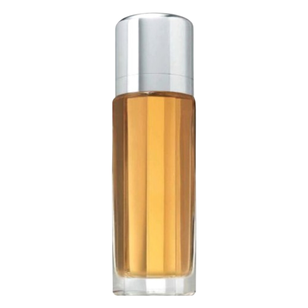 Clear glass bottle with silver cap filled with amber liquid, showcasing Escape EDP fragrance decant.