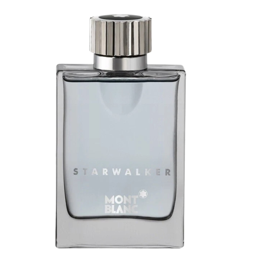 Montblanc Starwalker EDT sleek gray glass bottle with metallic cap for affordable luxury fragrances and travel size cologne.