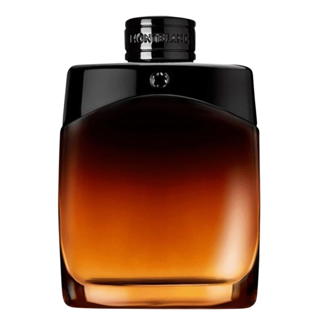 A sleek amber and black bottle of Legend Night EDP luxury fragrance for men by Arvella Fragrance.