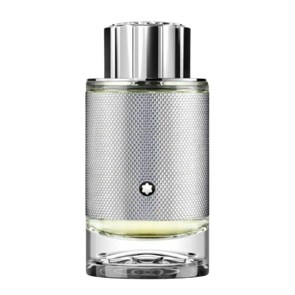 Explorer Platinum EDP fragrance bottle with textured silver exterior and shiny metallic cap on white background