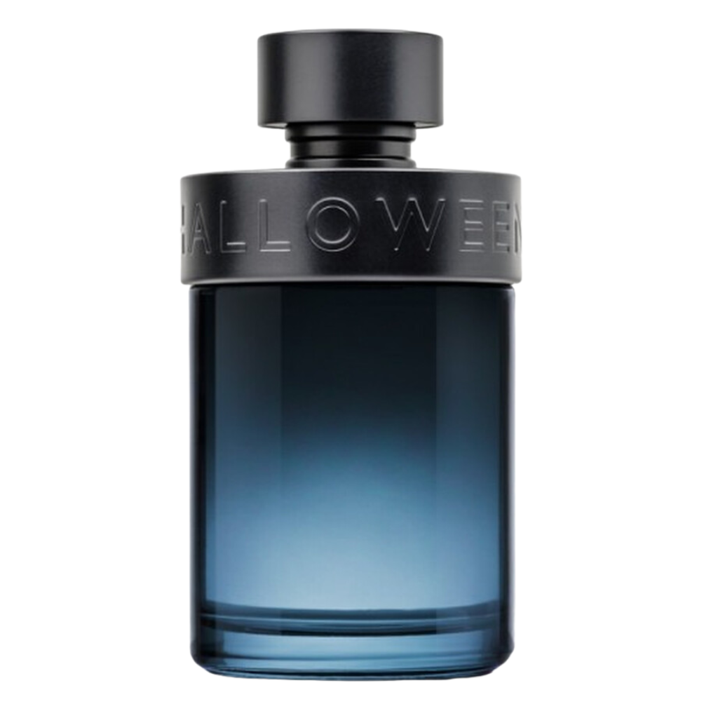 Elegant dark blue and black bottle of Halloween Man X EDT with bold embossed branding on the cap ring
