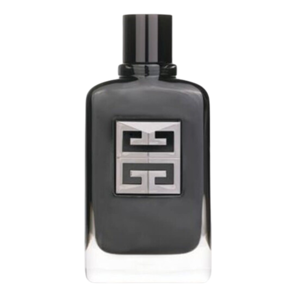 Black rectangular perfume bottle with silver geometric logo labeled Gentleman Society Extreme EDP