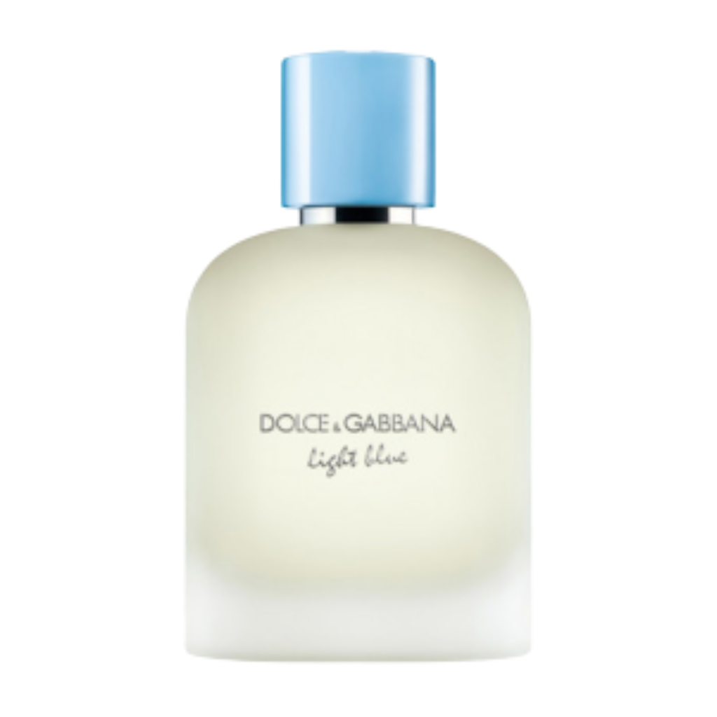Minimalist frosted glass bottle with blue cap for Light Blue EDT for Men fragrance by Dolce & Gabbana