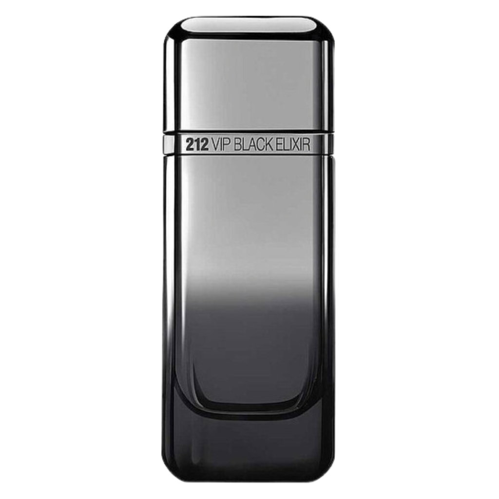 212 VIP Black Elixir EDP sleek black gradient perfume bottle with minimalist modern design and silver cap