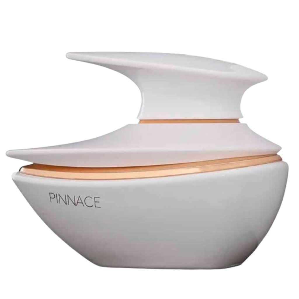 Sleek white and gold designer bottle of Pinnace White EDP perfume, perfect for affordable luxury fragrances.