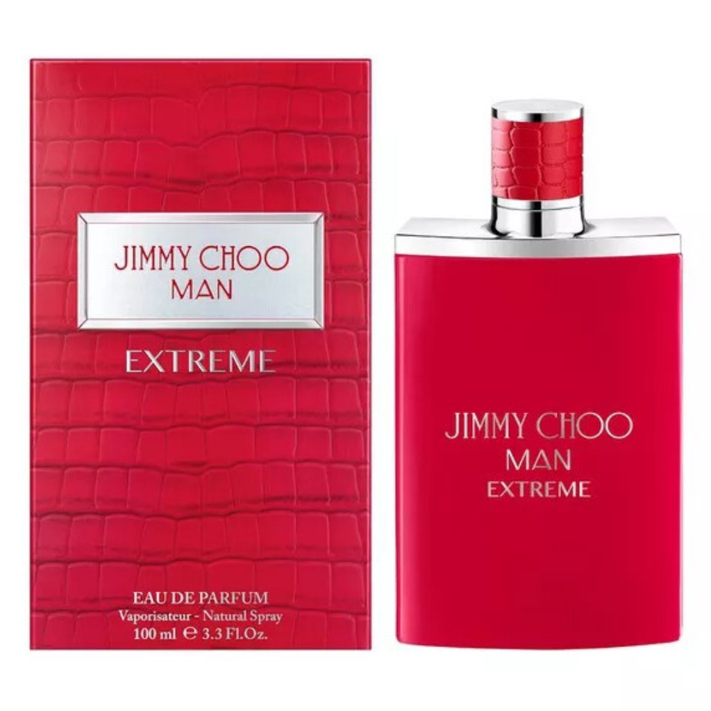 Man Extreme EDP perfume bottle and packaging in bold red with silver accents for a luxurious fragrance decant.